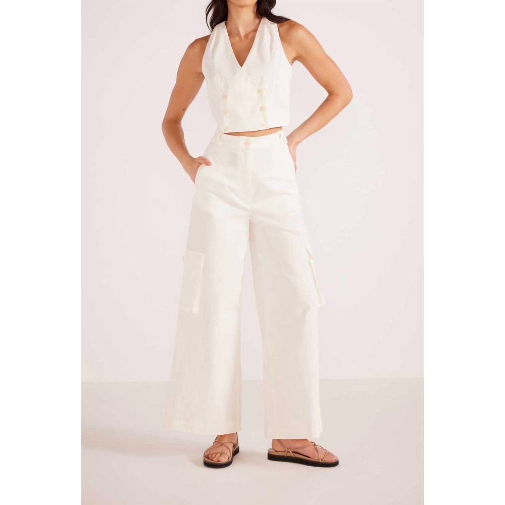 NEW MINKPINK lottie halter neck vest in white